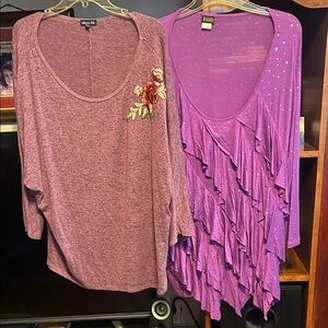 Bundle:One purplish top with rose embroidery and one purple top with sequins.